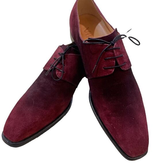 Vikeduo handmade men’s wine suede lace up oxfords sz 10 or 43 - Picture 1 of 11